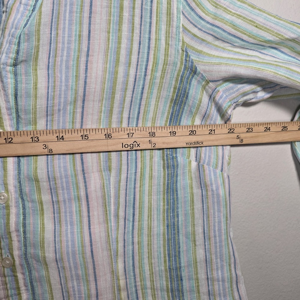 Coldwater Creek Womens 1X Blue Striped Linen Blend‎ Button Shirt Coastal Mature - Picture 4 of 7